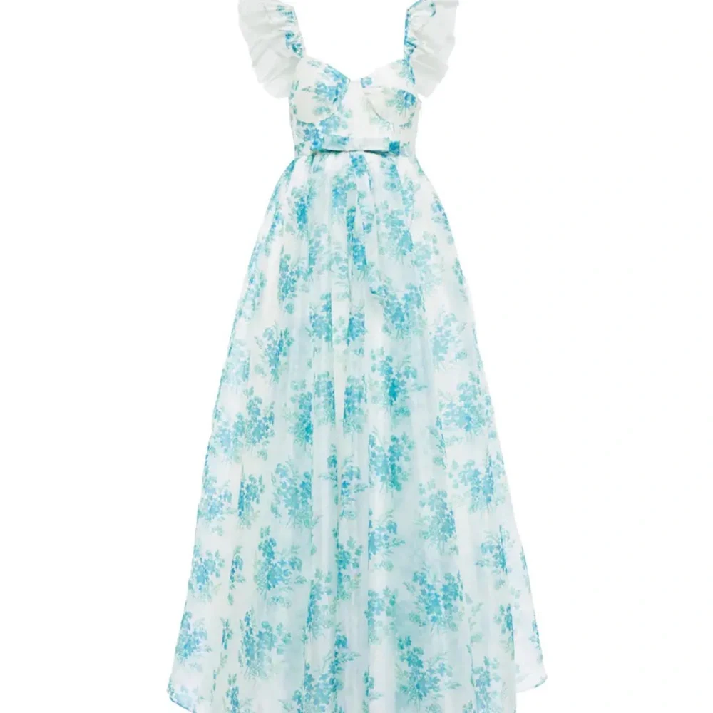 NWT Loveshackfancy Blue Macron Floral tulle maxi Gown - Picture 2 of 16